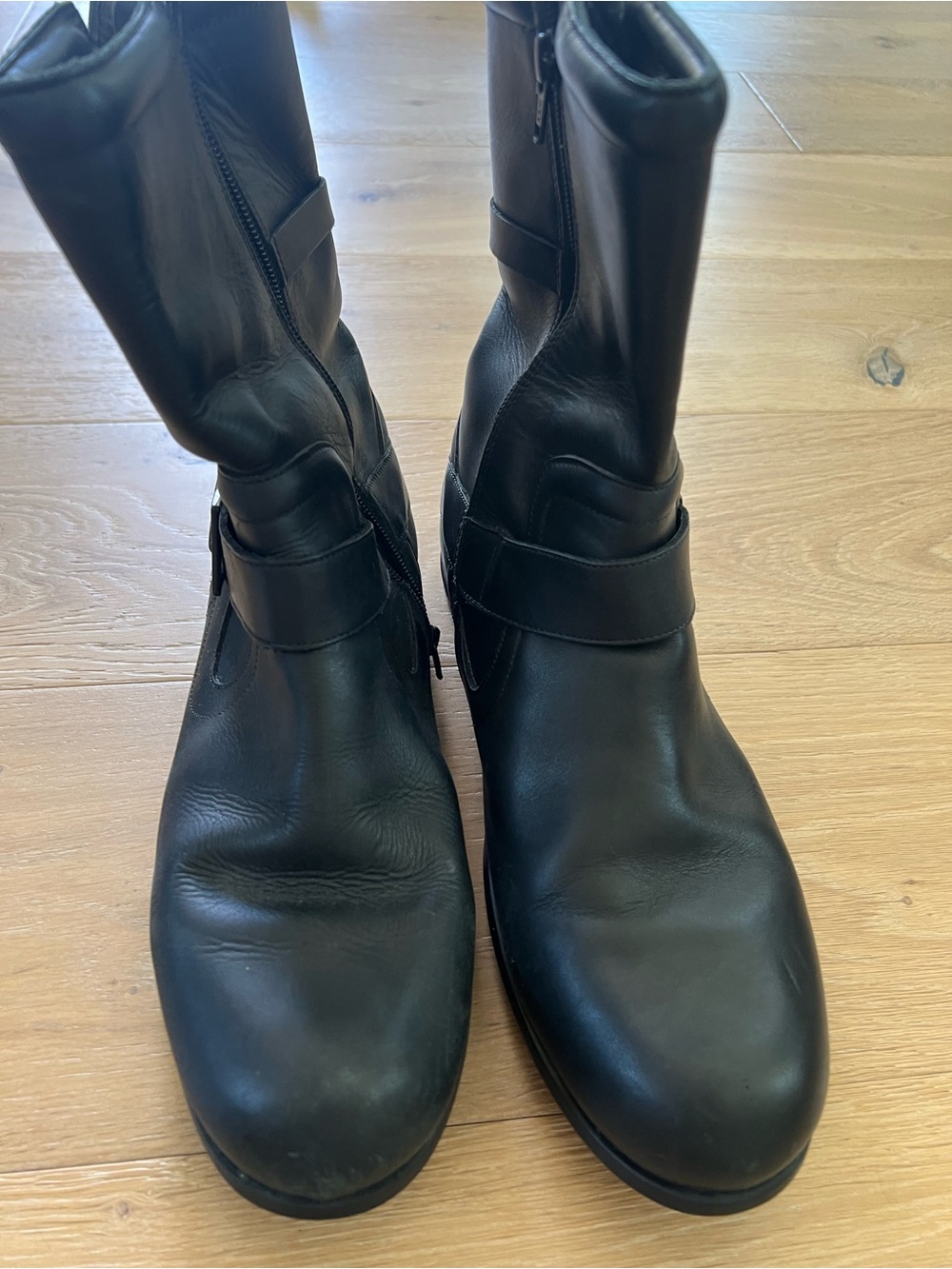 Pepe Jeans London Men's Black Leather Zip-Back Boots, Size 13